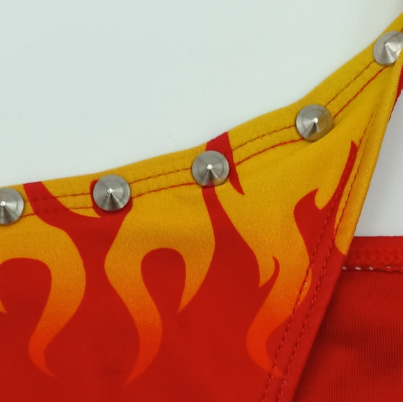 dELiA*s Two Piece Studded W/ Flames Red/Orange Drawstring Swimsuit Size Med - Picture 4 of 7